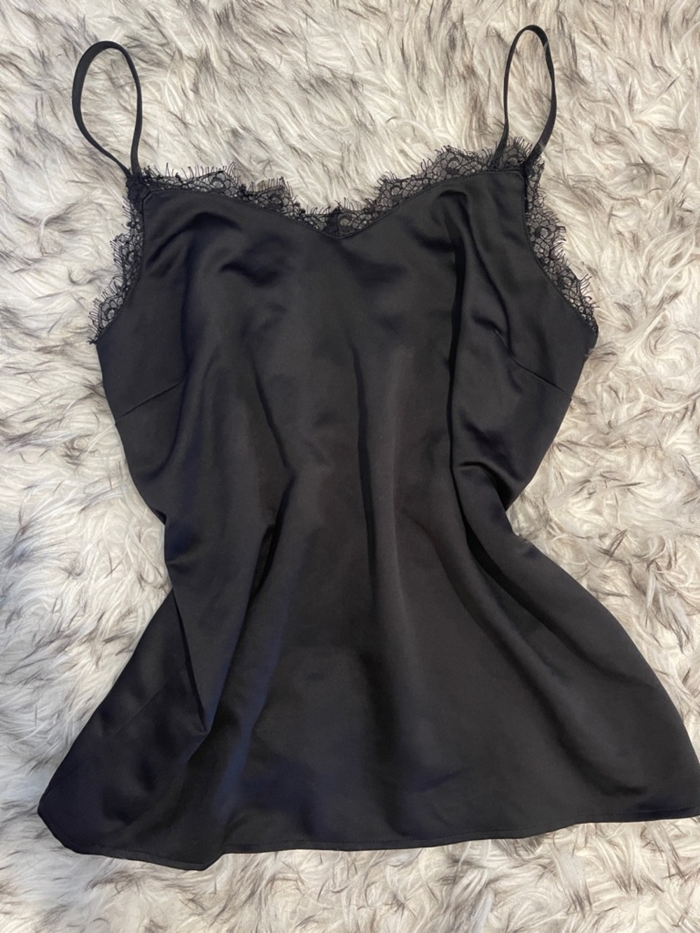 Thalia Sodi Black Satin Lace-Trim Cami